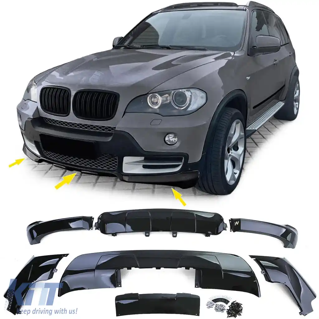 Set de caroserie performant, kit complet, față și spate, negru lucios, potrivit pentru BMW X5 E70 07-10