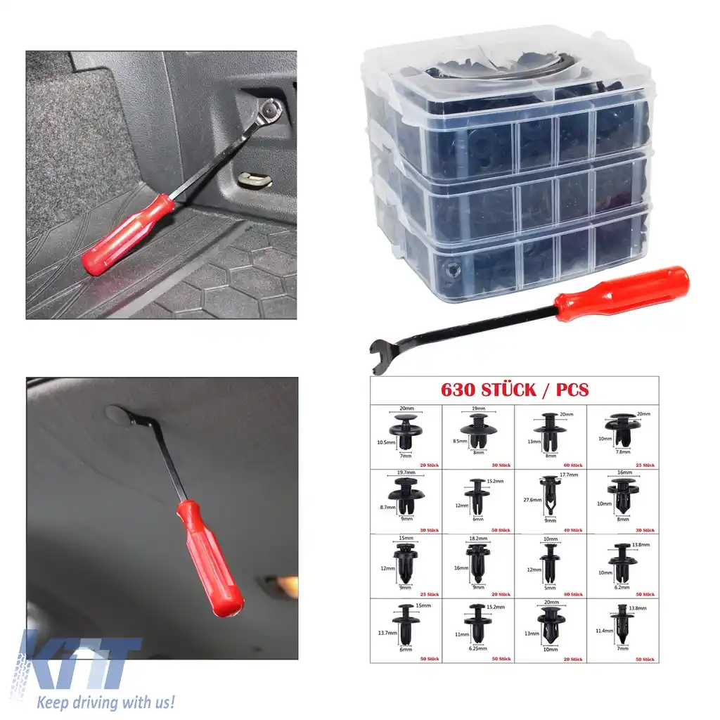 Set de clips de prindere cu rivete auto pentru mașini, unealtă de îndepărtare a trim-ului, 630 de piese