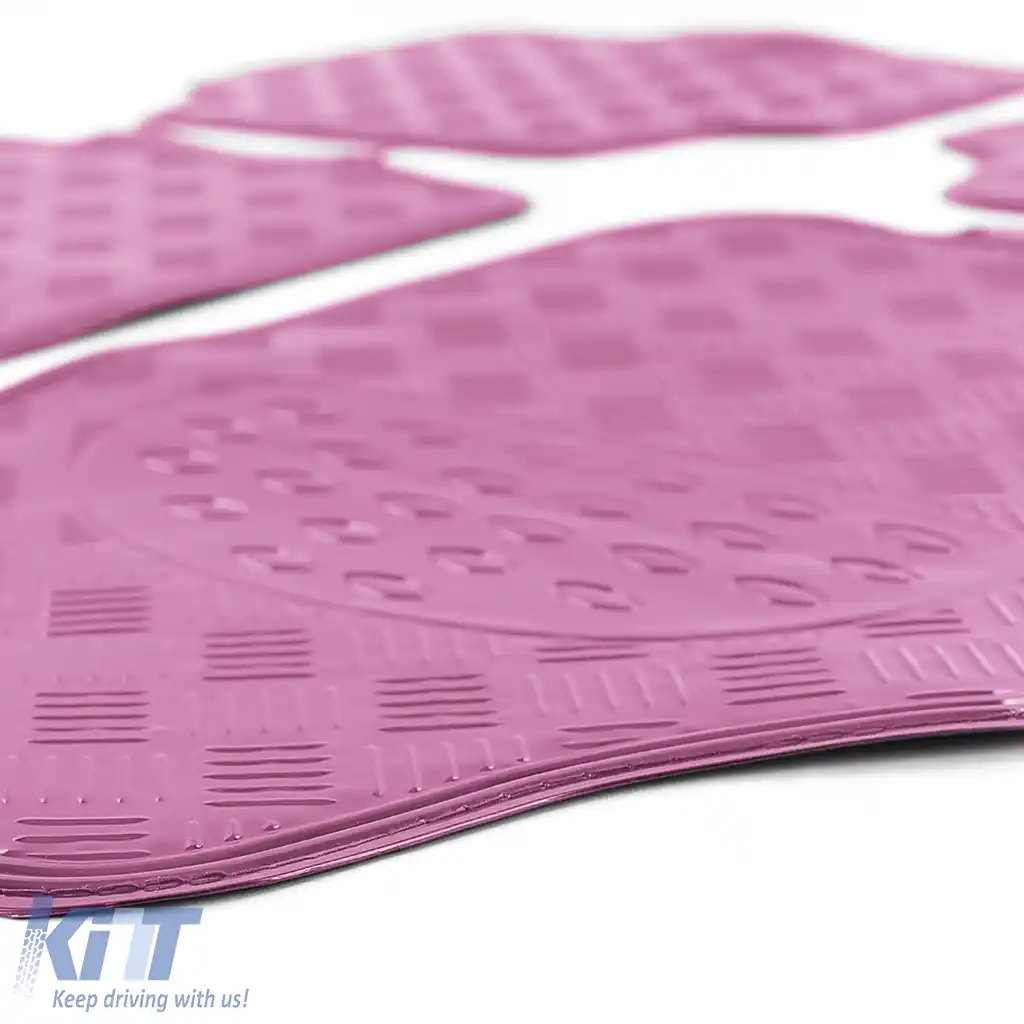 Set de covorașe din cauciuc pentru mașină 4 bucăți Aspect de tablă cu carouri din aluminiu Universal Crom Roz-image-6190486