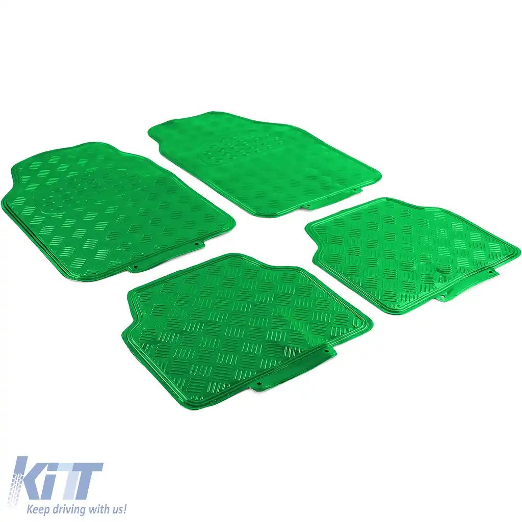 Set de covorașe din cauciuc pentru mașină 4 bucăți Aspect placă de aluminiu cu carouri Universal Cromat Verde-image-6190591