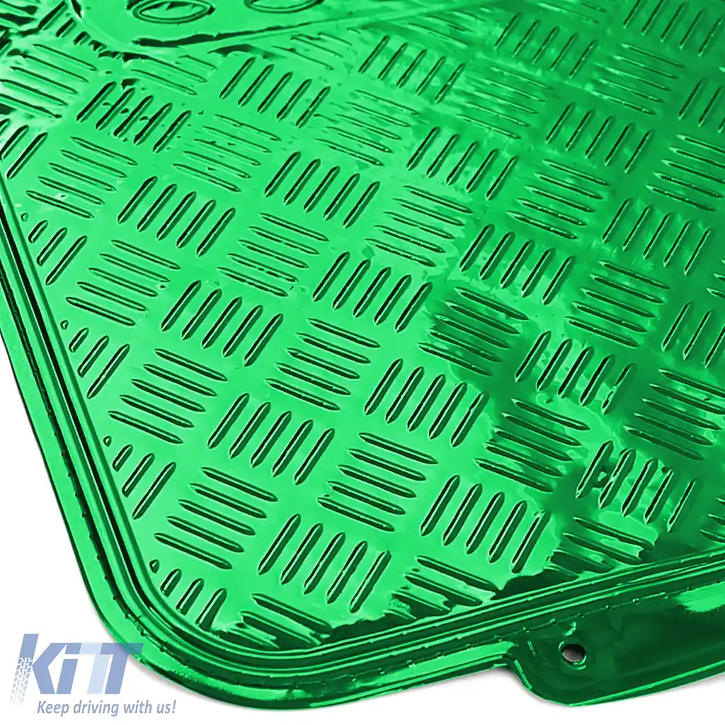Set de covorașe din cauciuc pentru mașină 4 bucăți Aspect placă de aluminiu cu carouri Universal Cromat Verde-image-6190592