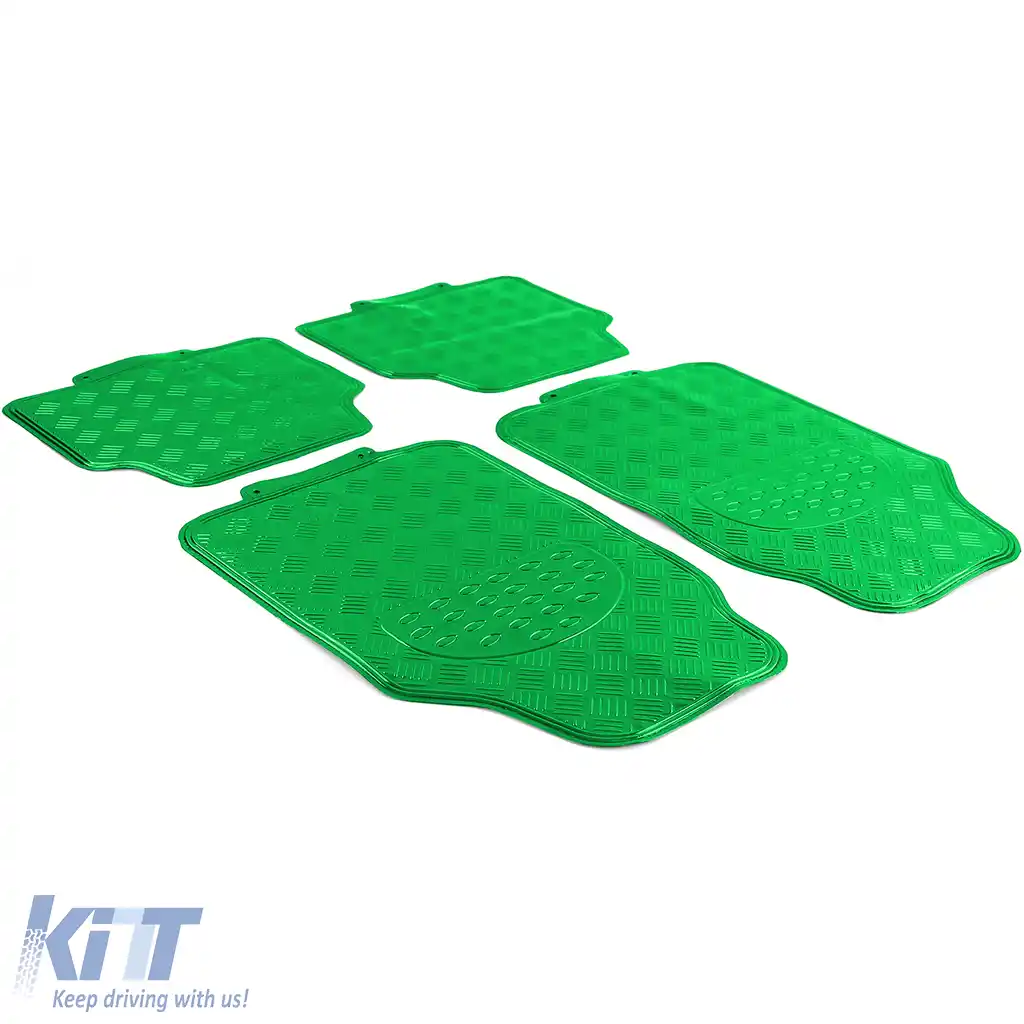 Set de covorașe din cauciuc pentru mașină 4 bucăți Aspect placă de aluminiu cu carouri Universal Cromat Verde-image-6190594