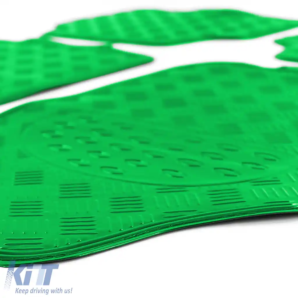 Set de covorașe din cauciuc pentru mașină 4 bucăți Aspect placă de aluminiu cu carouri Universal Cromat Verde-image-6190595