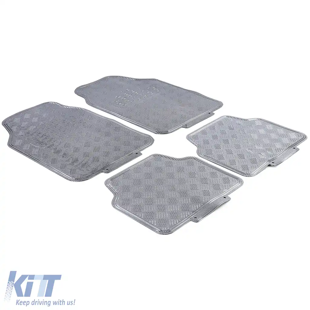 Set de covorașe din cauciuc pentru mașină 4 bucăți Aspect tablă cu carouri din aluminiu Universal Crom Carbon-image-6194561