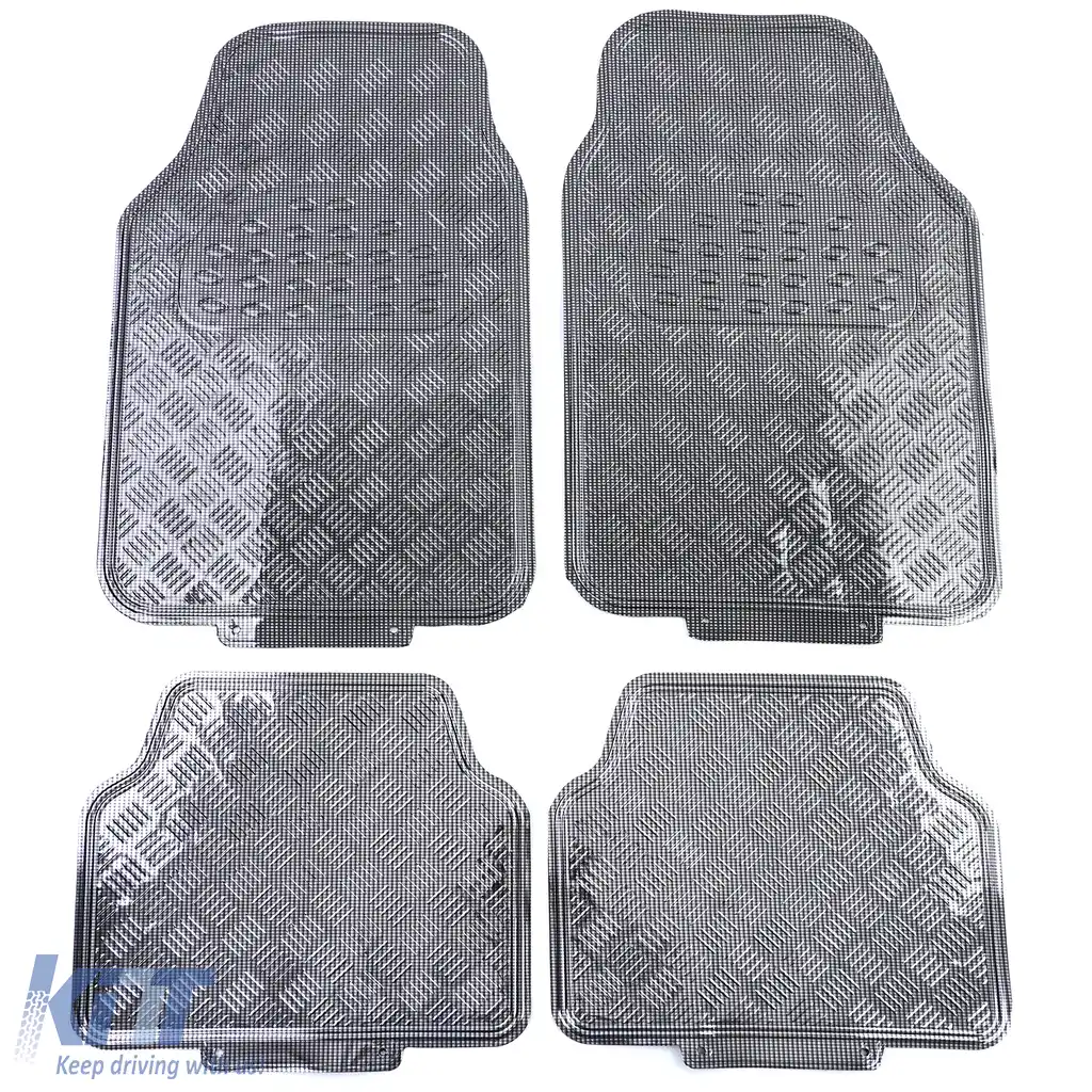 Set de covorașe din cauciuc pentru mașină 4 bucăți Aspect tablă cu carouri din aluminiu Universal Crom Carbon-image-6194562