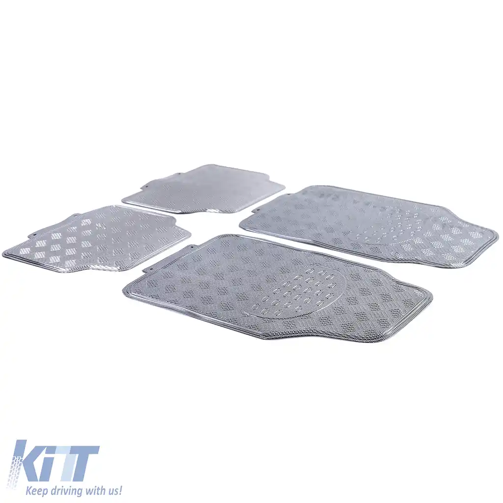 Set de covorașe din cauciuc pentru mașină 4 bucăți Aspect tablă cu carouri din aluminiu Universal Crom Carbon-image-6194565