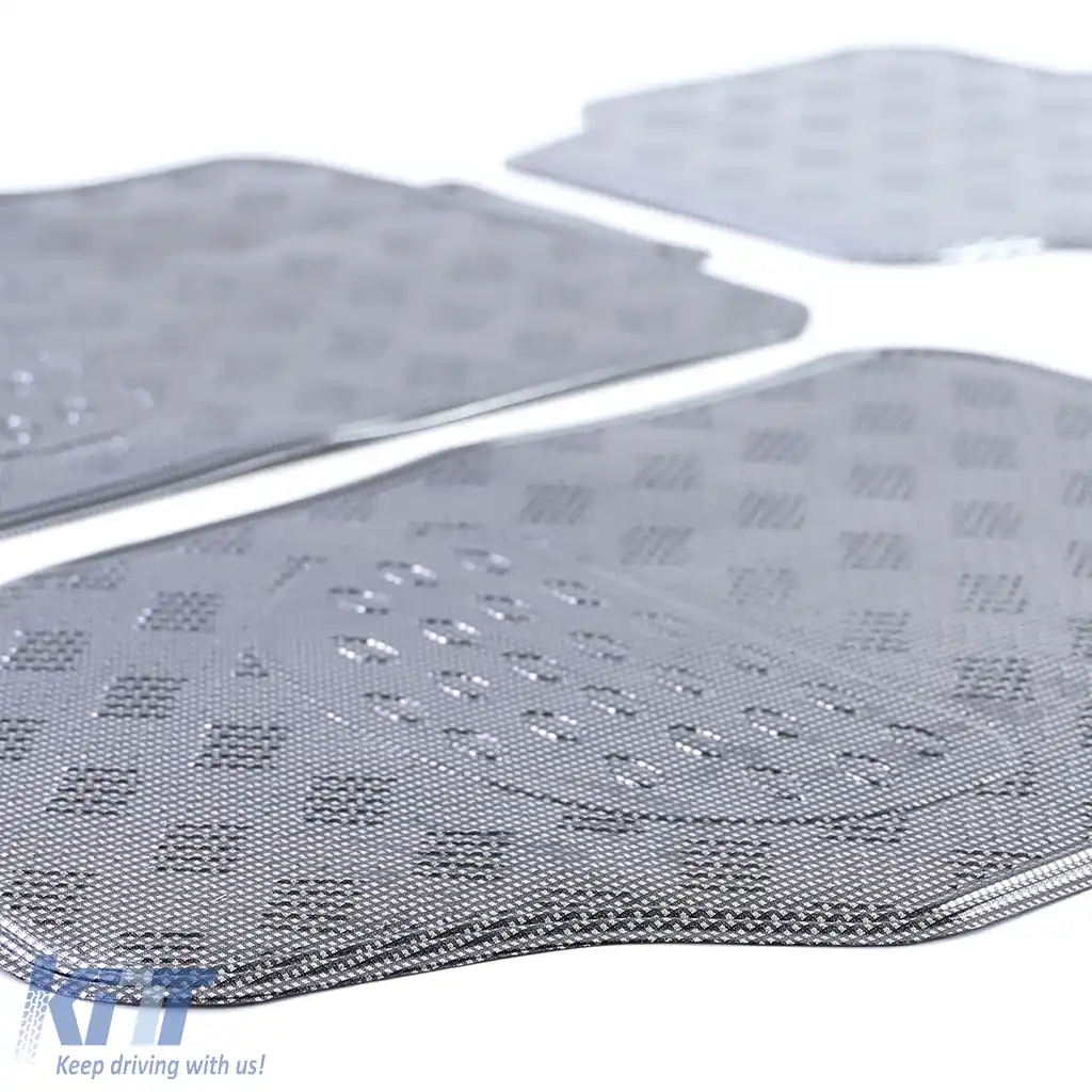 Set de covorașe din cauciuc pentru mașină 4 bucăți Aspect tablă cu carouri din aluminiu Universal Crom Carbon-image-6194566