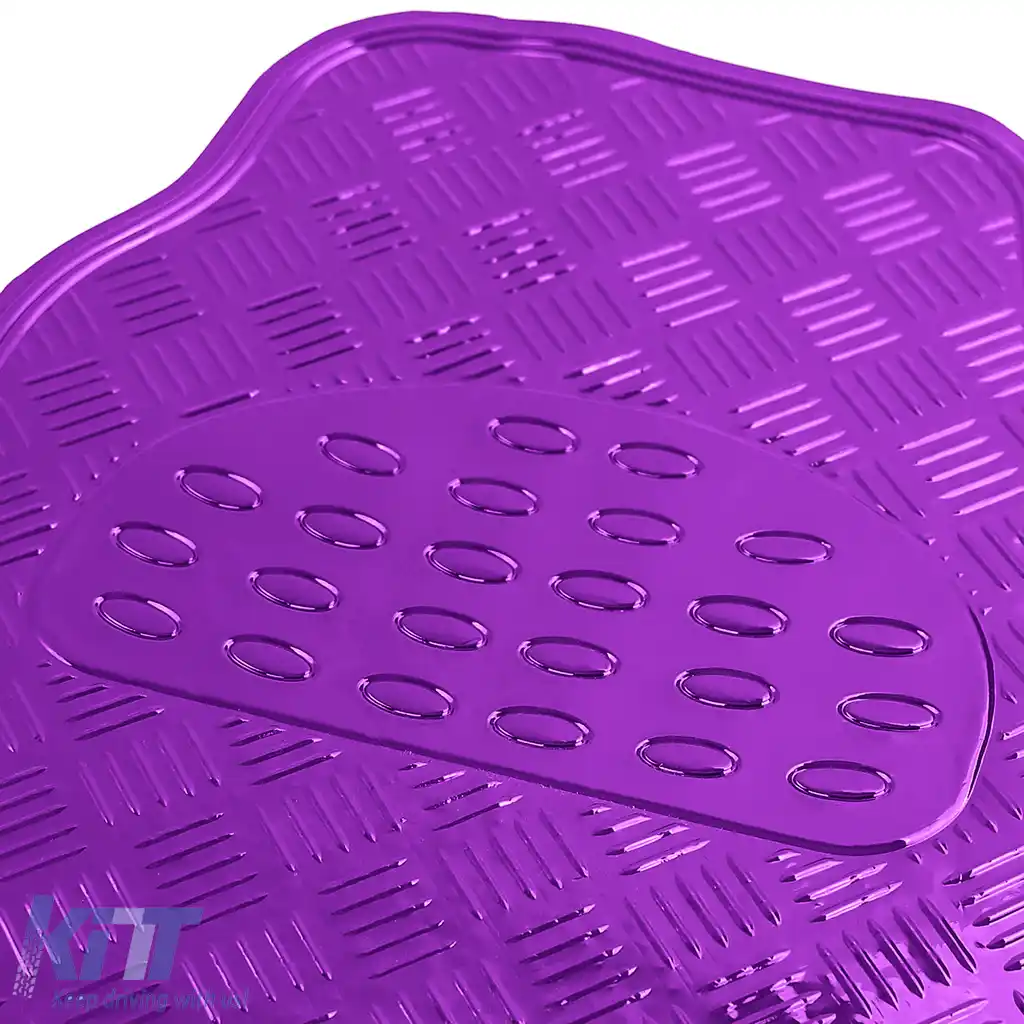 Set de covorașe din cauciuc pentru mașină 4 bucăți Aspect placă de aluminiu cu carouri Universal Crom Violet-image-6195656