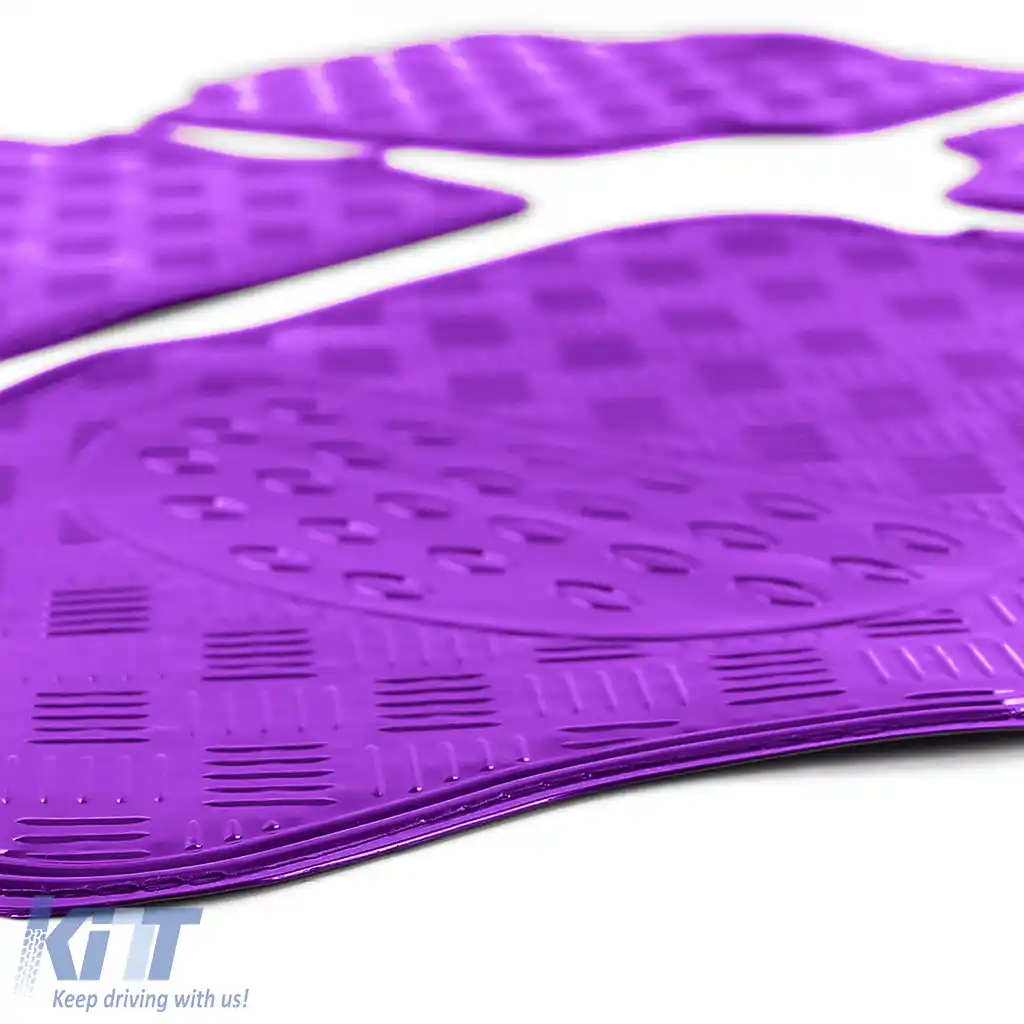 Set de covorașe din cauciuc pentru mașină 4 bucăți Aspect placă de aluminiu cu carouri Universal Crom Violet-image-6195658