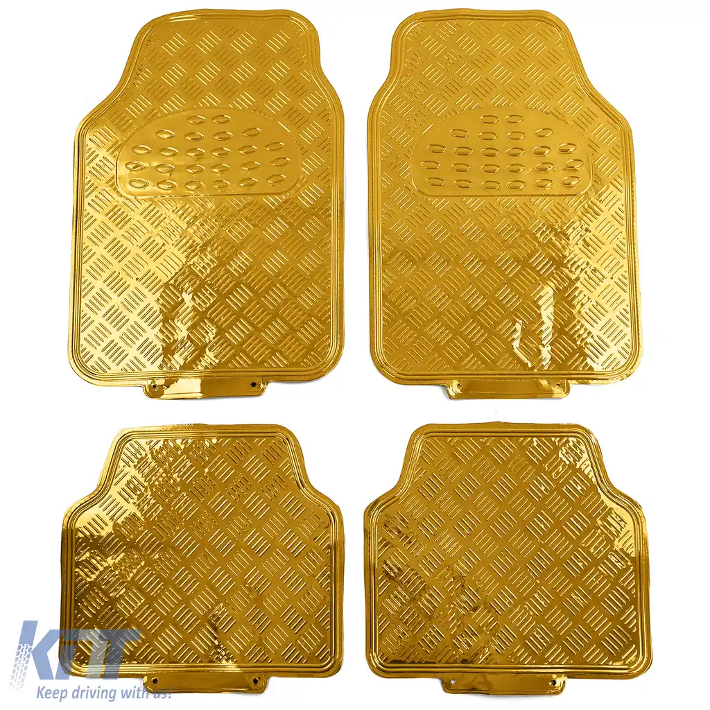 Set de covorașe din cauciuc pentru mașină 4 bucăți Aspect tablă cu carouri din aluminiu Universal Cromat Aurie-image-6197069