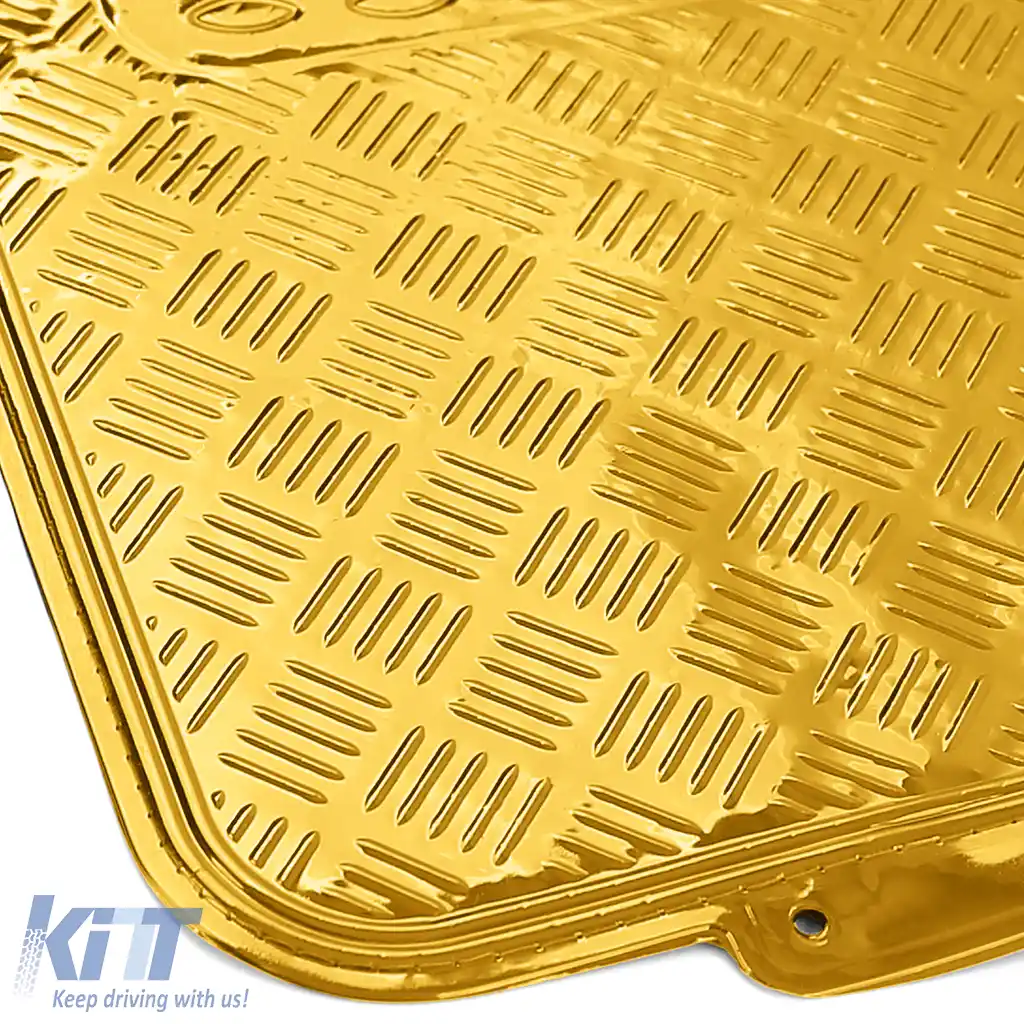 Set de covorașe din cauciuc pentru mașină 4 bucăți Aspect tablă cu carouri din aluminiu Universal Cromat Aurie-image-6197070