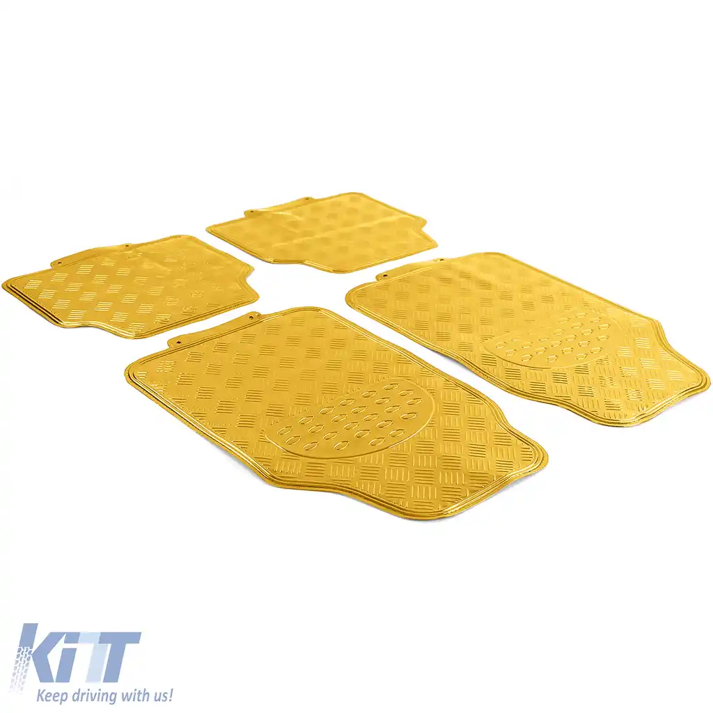 Set de covorașe din cauciuc pentru mașină 4 bucăți Aspect tablă cu carouri din aluminiu Universal Cromat Aurie-image-6197072