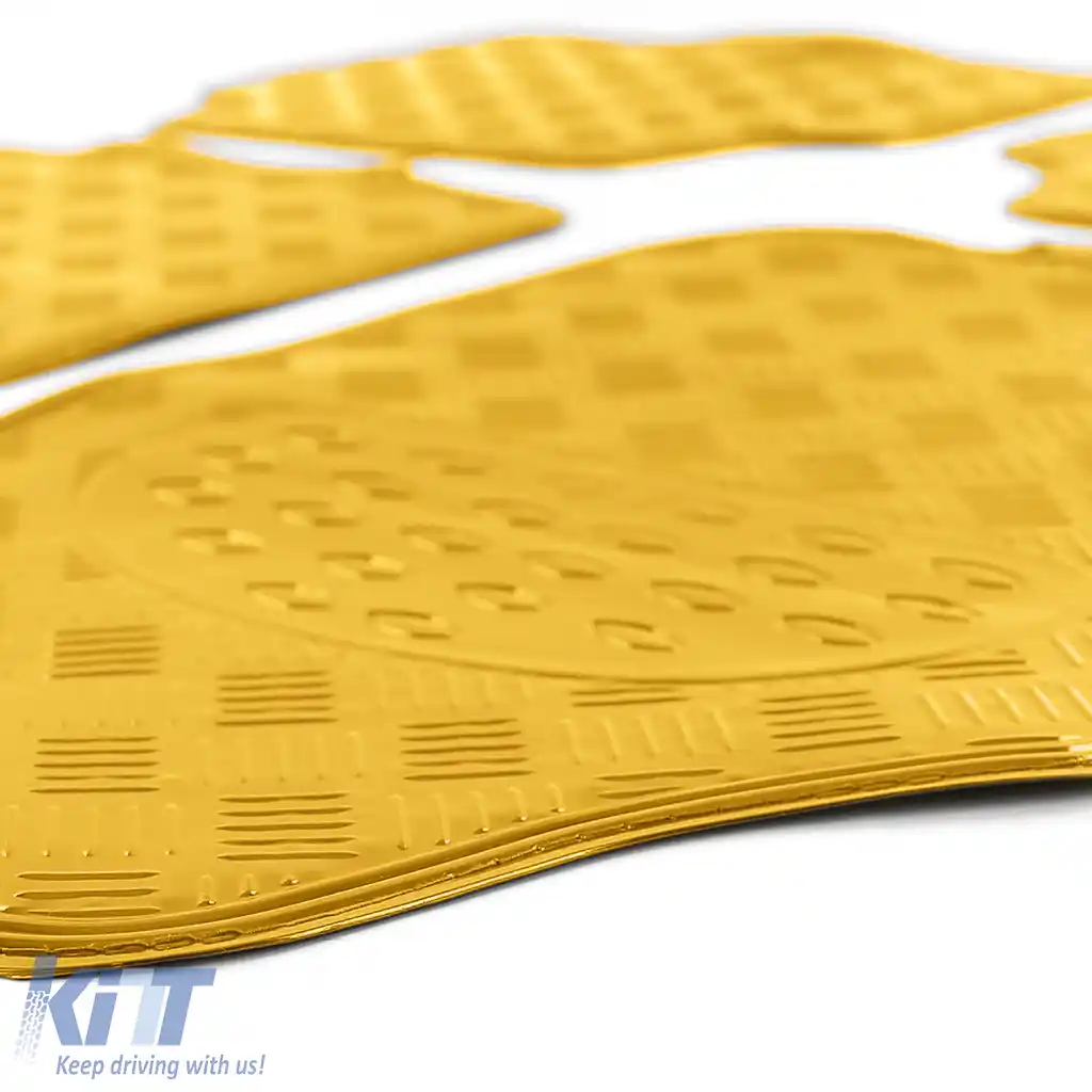 Set de covorașe din cauciuc pentru mașină 4 bucăți Aspect tablă cu carouri din aluminiu Universal Cromat Aurie-image-6197073