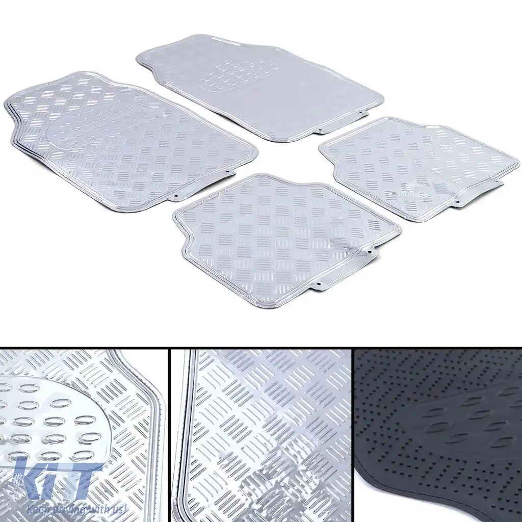 Set de covorașe din cauciuc pentru mașină 4 bucăți Aspect placă de aluminiu Universal Cromat-image-6202955