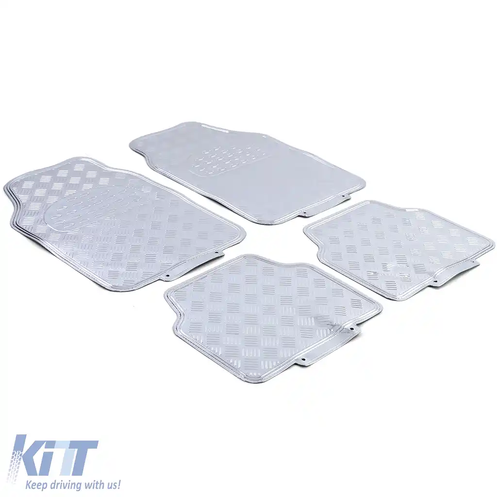 Set de covorașe din cauciuc pentru mașină 4 bucăți Aspect placă de aluminiu Universal Cromat-image-6202956