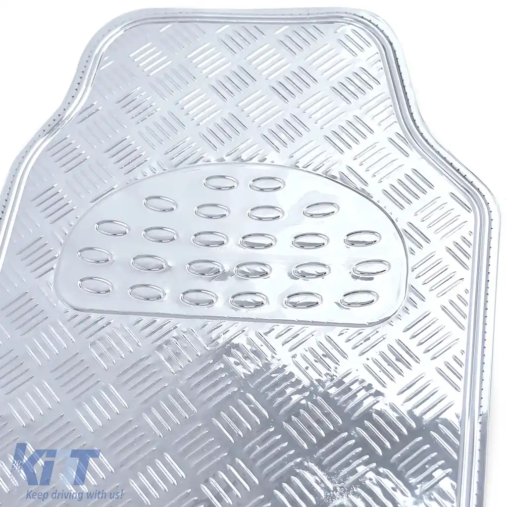Set de covorașe din cauciuc pentru mașină 4 bucăți Aspect placă de aluminiu Universal Cromat-image-6202957