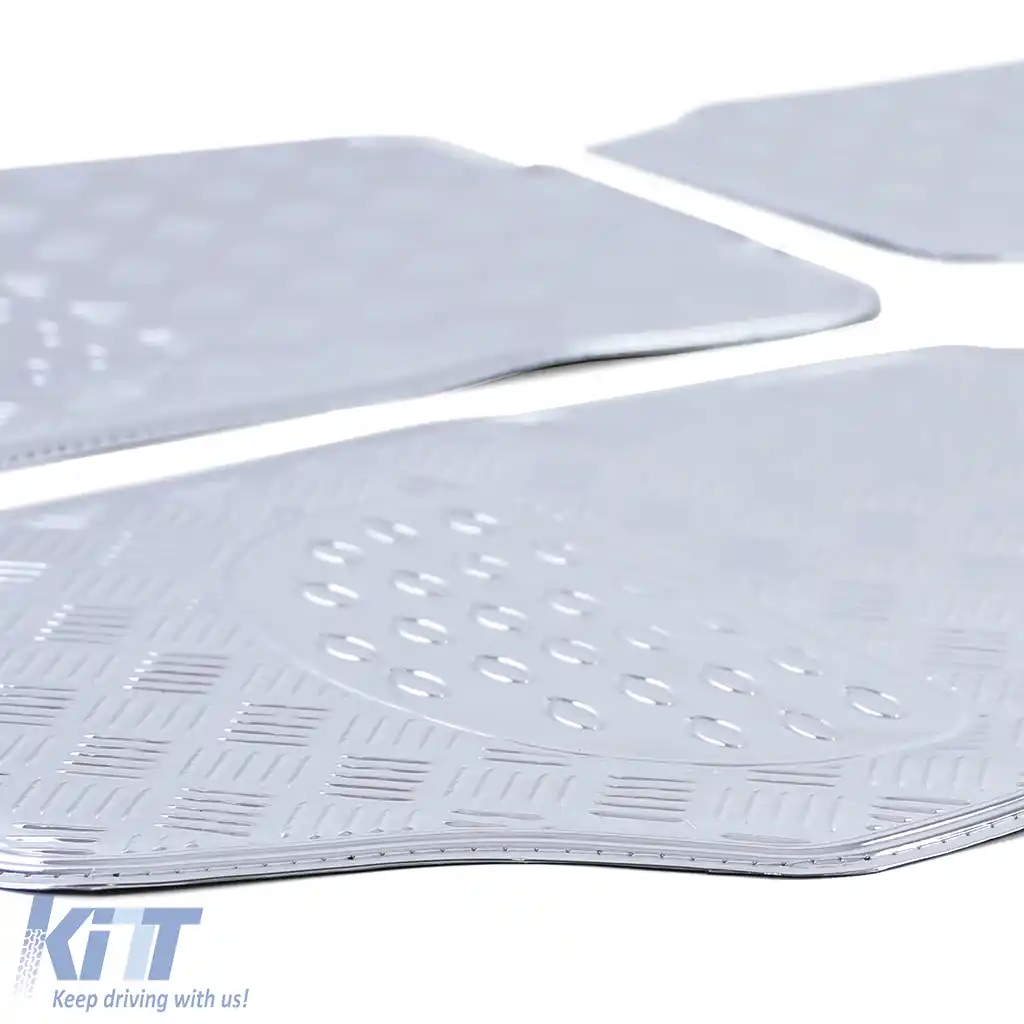 Set de covorașe din cauciuc pentru mașină 4 bucăți Aspect placă de aluminiu Universal Cromat-image-6202958