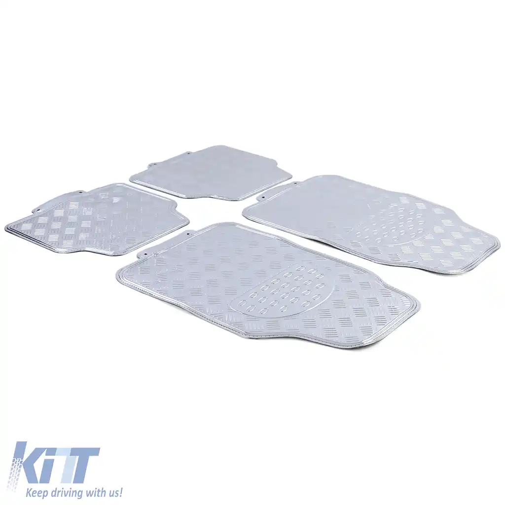 Set de covorașe din cauciuc pentru mașină 4 bucăți Aspect placă de aluminiu Universal Cromat-image-6202960