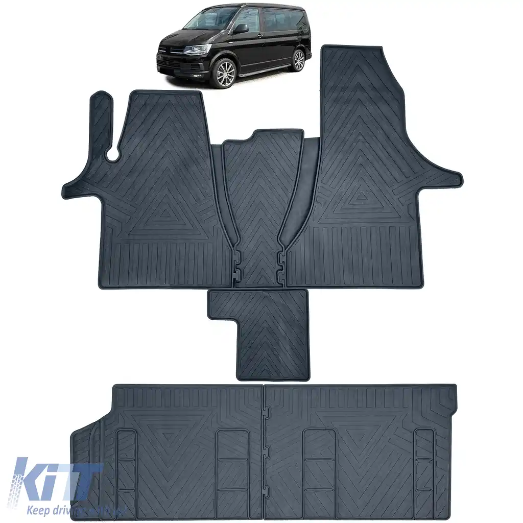 Set de covorașe din cauciuc premium, 6 piese, față + spate, potrivit pentru VW T6.1 din anul 2019