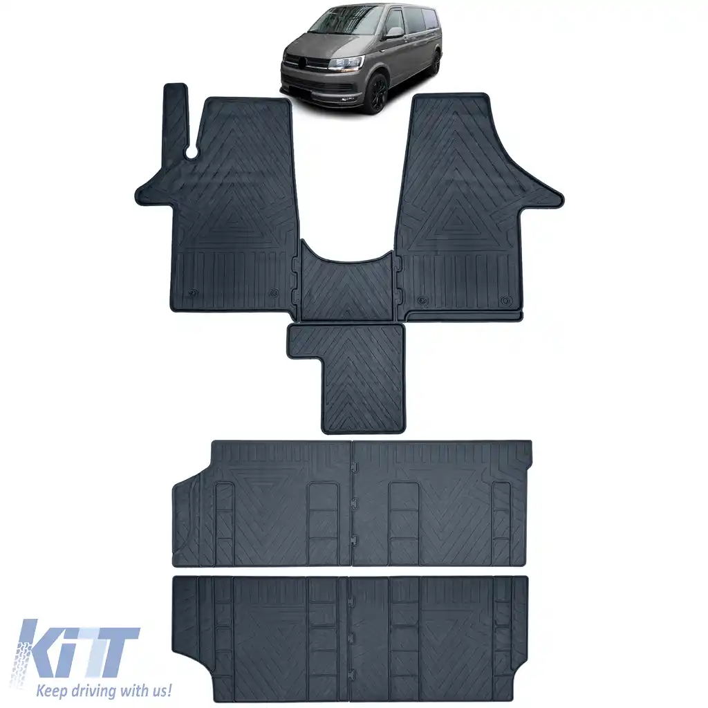 Set de covorașe din cauciuc premium, 8 piese, potrivit pentru VW Bus T5 T6 2003-2019