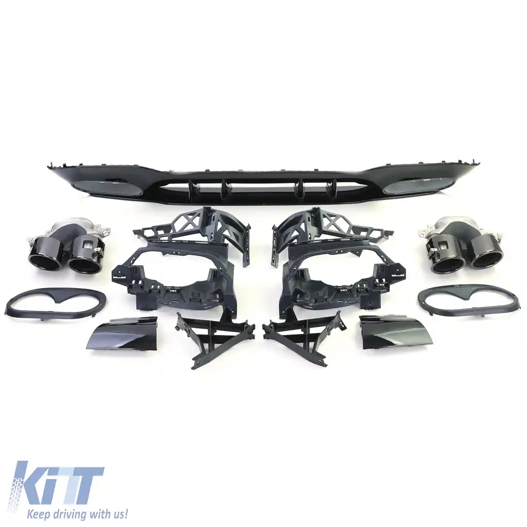 Set de difuzor sport spate cu tevi de eșapament negre, potrivit pentru Mercedes A-Class W177 din 18-image-6264049