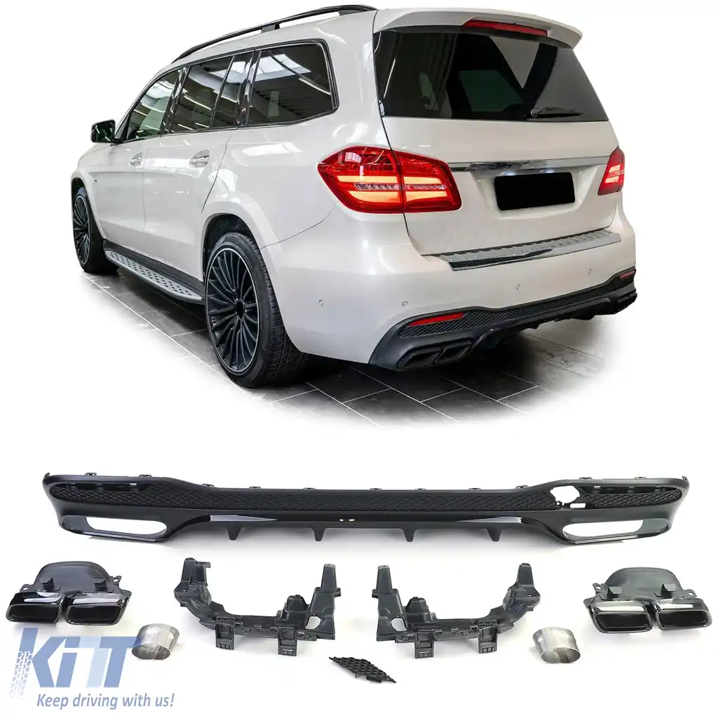 Set de difuzor sportiv posterior cu tevi de evacuare negre, potrivit pentru Mercedes GLS X166 15-19