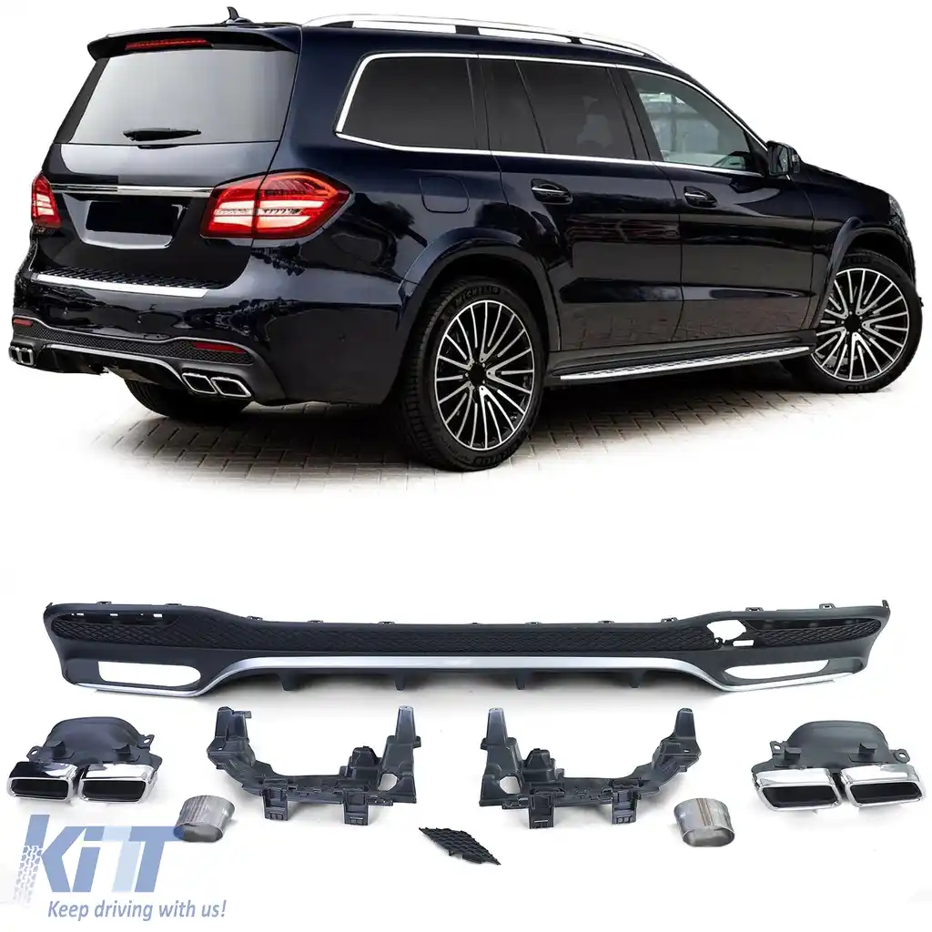 Set de difuzor sportiv posterior cu tevi de eșapament cromate, potrivit pentru Mercedes GLS X166 15-19