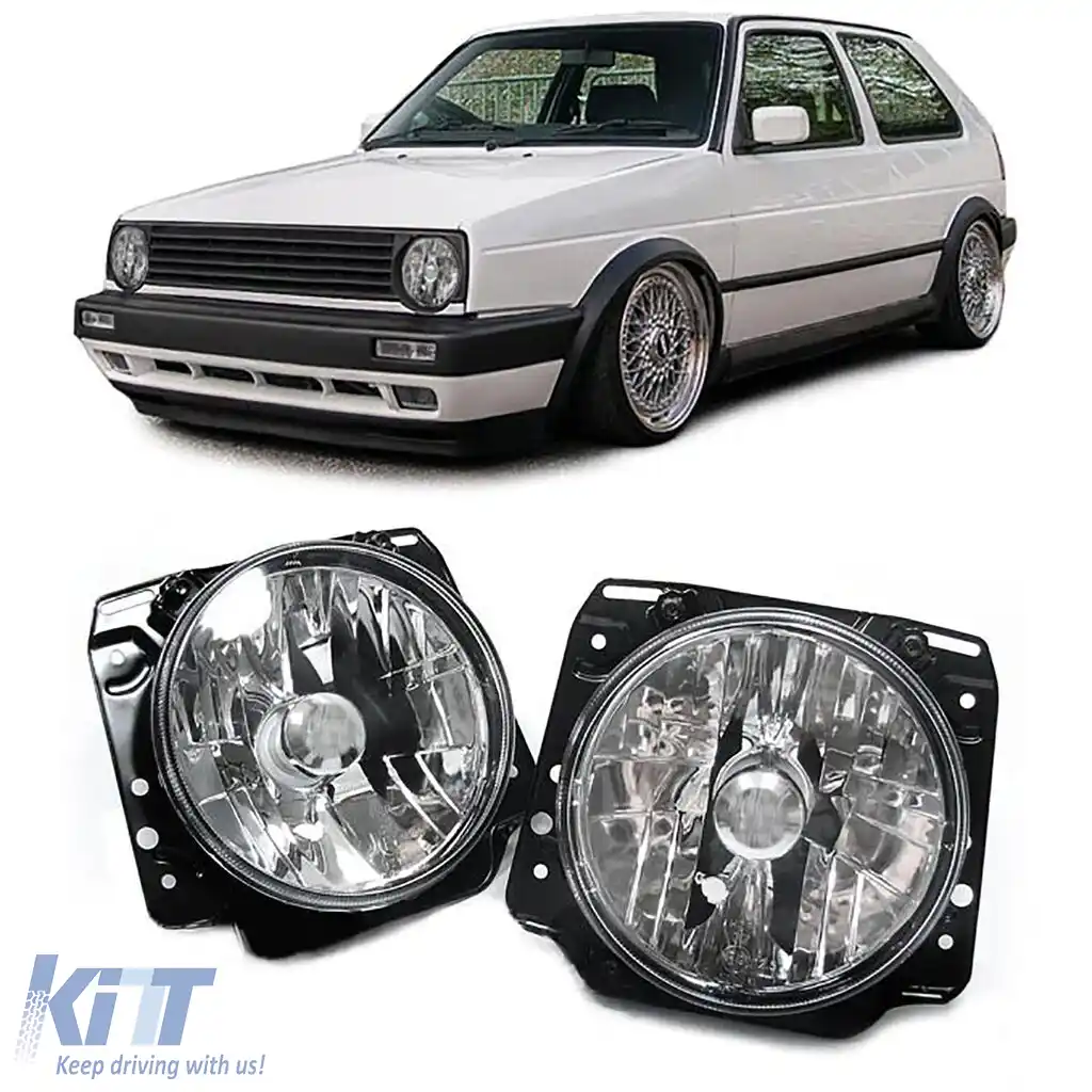 Set de faruri cu sticlă clară și crom, potrivit pentru VW Golf 2 1983-1992