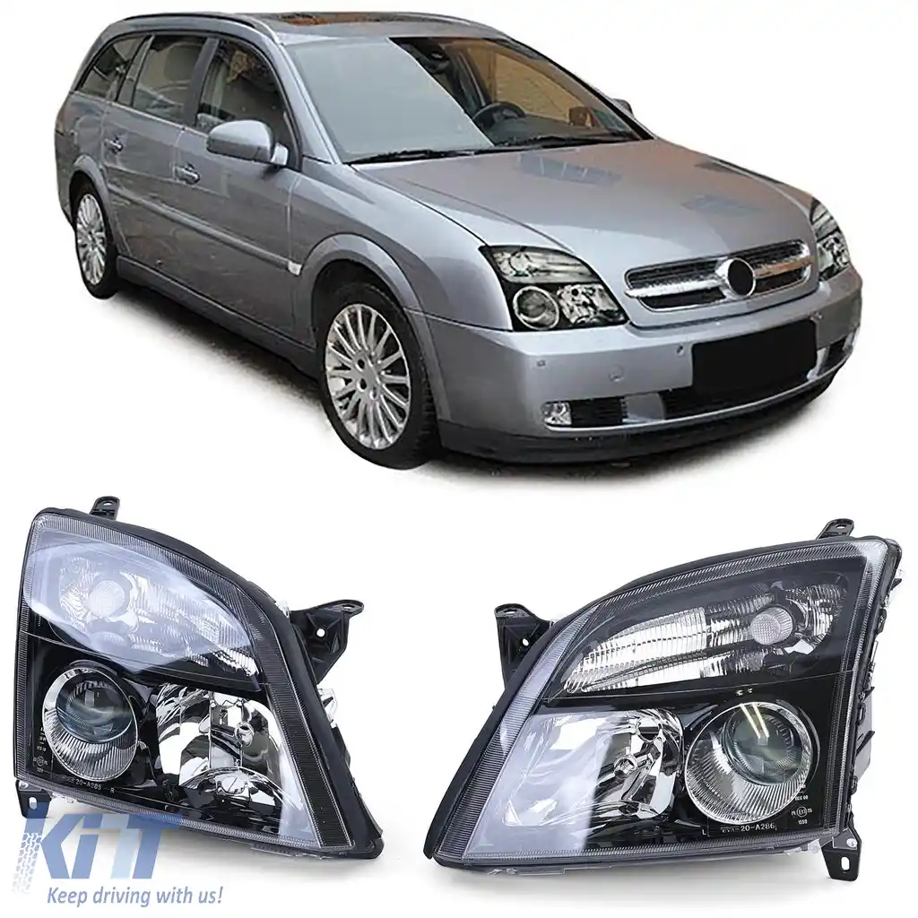 Set de faruri cu sticlă clară, negre, potrivit pentru Opel Vectra C + Signum 2002-2005