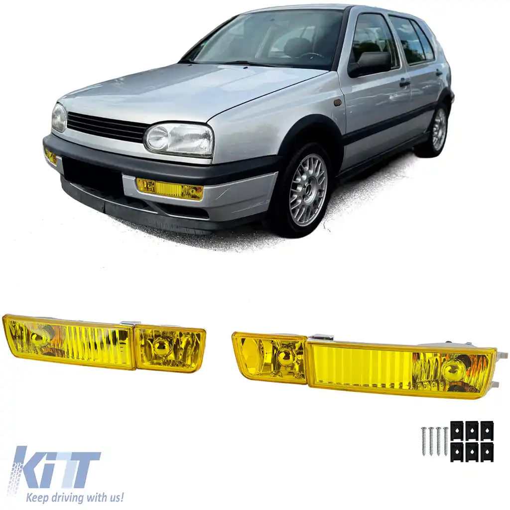 Set de faruri de ceață din sticlă clară galben cu indicator, potrivit pentru VW Golf 3 91-97