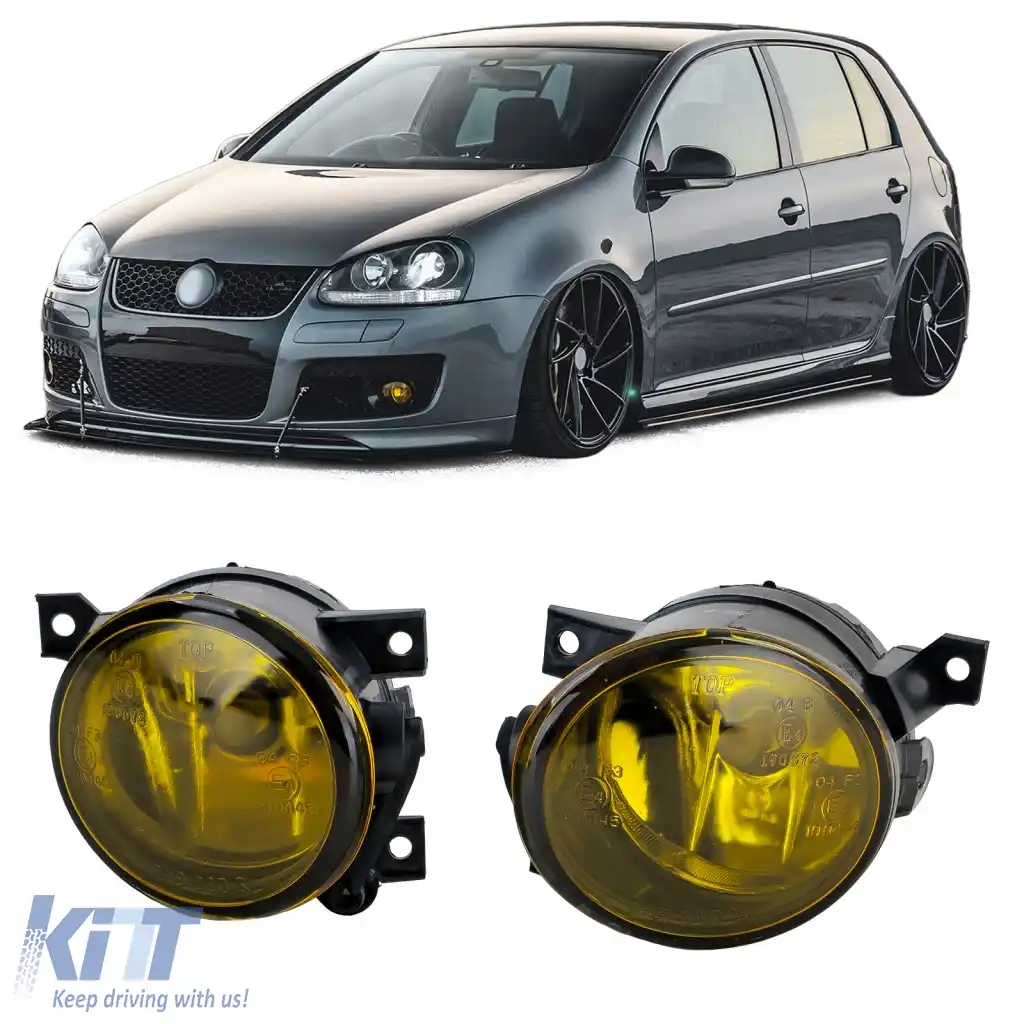Set de Faruri de Ceata din Sticlă Clară Galbene, potrivit pentru VW Golf 5 GTI Scirocco Amarok Up