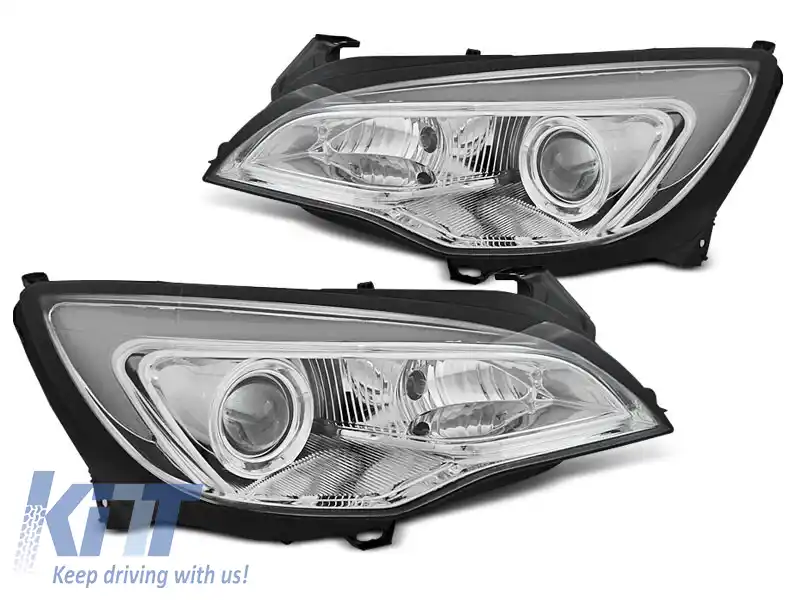 Set de faruri de tuning cromat cu lumini DRL potrivit pentru OPEL ASTRA J 2010-2015, stânga și dreapta
