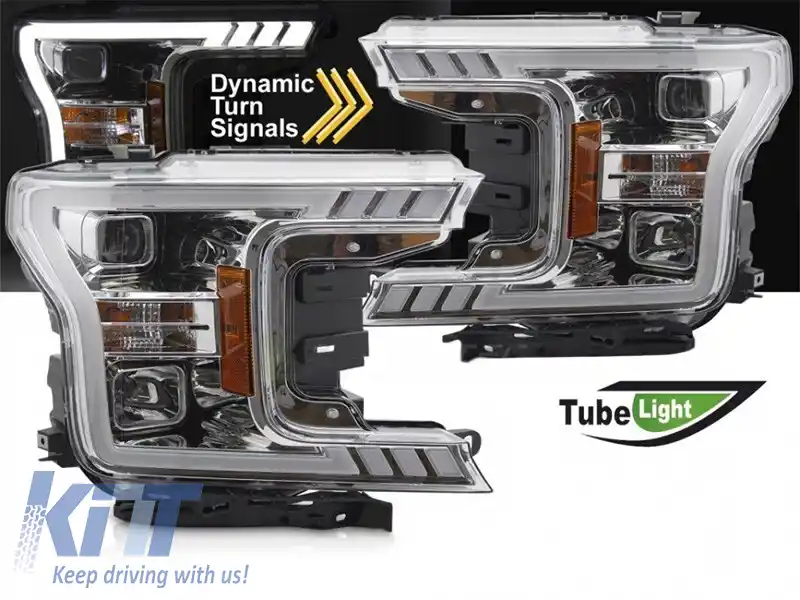 Set de faruri de tuning cu lumină LED potrivit pentru Ford F150 2017-2020 cu bază cromată, cu semnalizatoare dinamice, stânga și dreapta-image-6238438