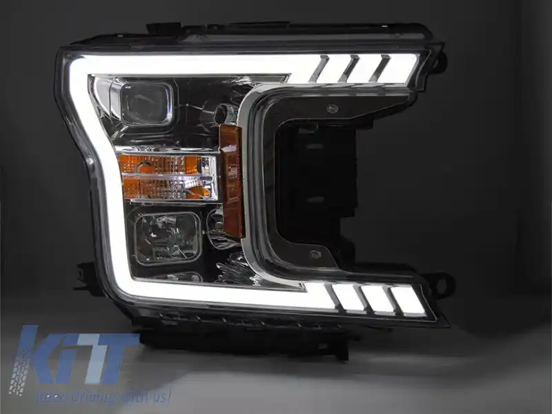 Set de faruri de tuning cu lumină LED potrivit pentru Ford F150 2017-2020 cu bază cromată, cu semnalizatoare dinamice, stânga și dreapta-image-6238439