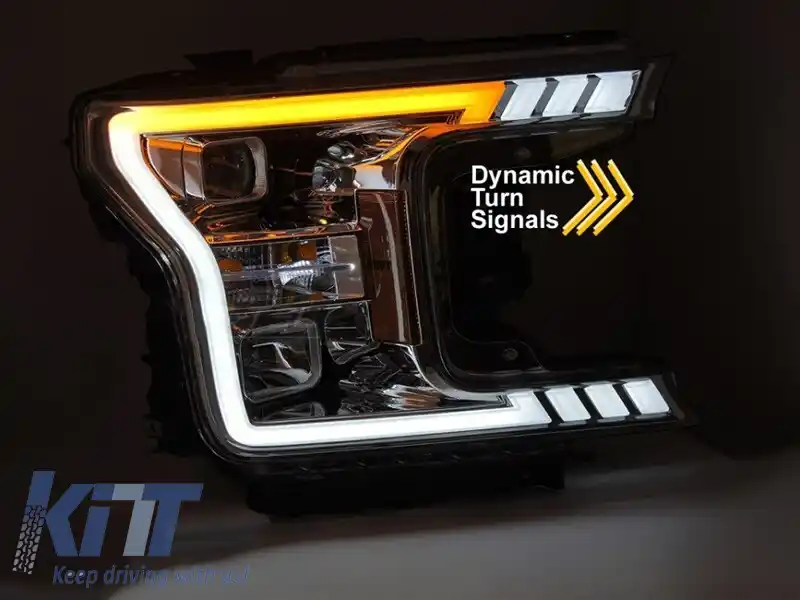 Set de faruri de tuning cu lumină LED potrivit pentru Ford F150 2017-2020 cu bază cromată, cu semnalizatoare dinamice, stânga și dreapta-image-6238440