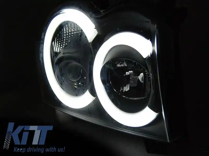 Set de faruri de tuning cu lumini LED potrivit pentru Jeep Grand Cherokee 2005-2008 cu bază cromată, stânga și dreapta-image-6152731