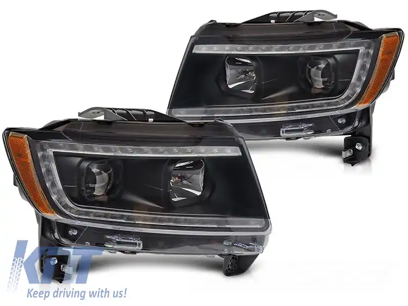 Set de faruri de tuning cu lumini LED potrivit pentru Jeep Grand Cherokee 2011-2013, stânga și dreapta