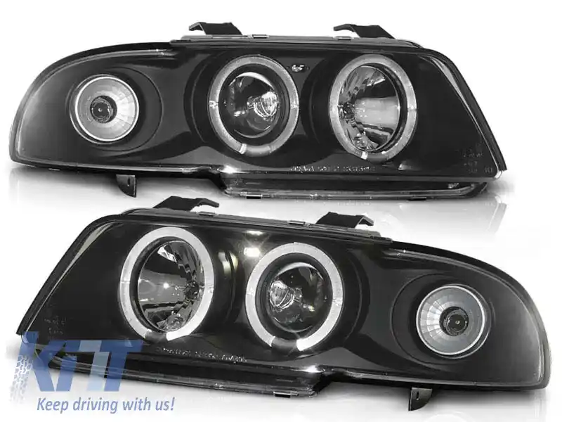 Set de faruri de tuning cu ochi de înger halogen potrivit pentru Audi A4 B5 11.1994-12.1998 sedan/combinate, stânga și dreapta