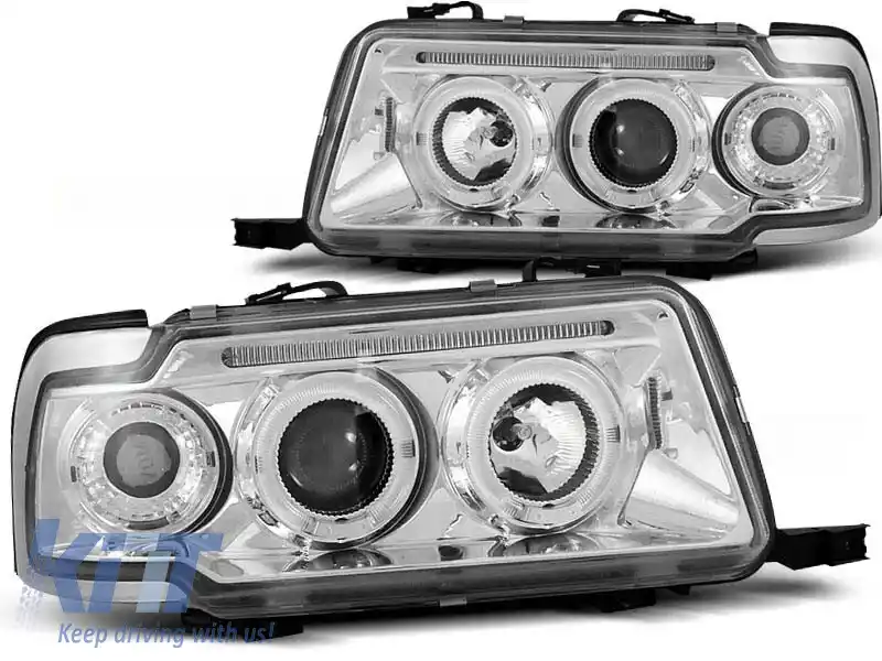 Set de faruri de tuning cu ochi de înger halogen potrivit pentru Audi 80 B4 09.1991-04.1996, stânga și dreapta