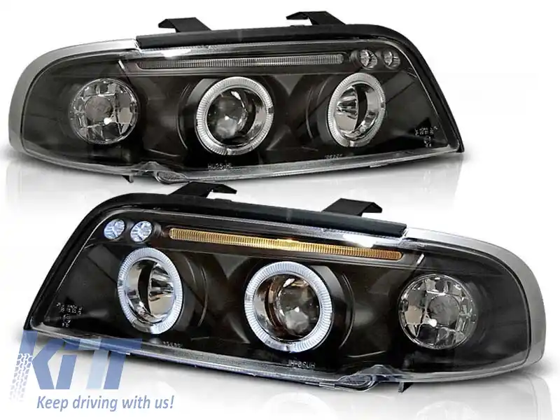 Set de faruri de tuning cu ochi de înger halogen potrivit pentru Audi A4 B5 11.1994-12.1998 sedan/combinate, stânga și dreapta