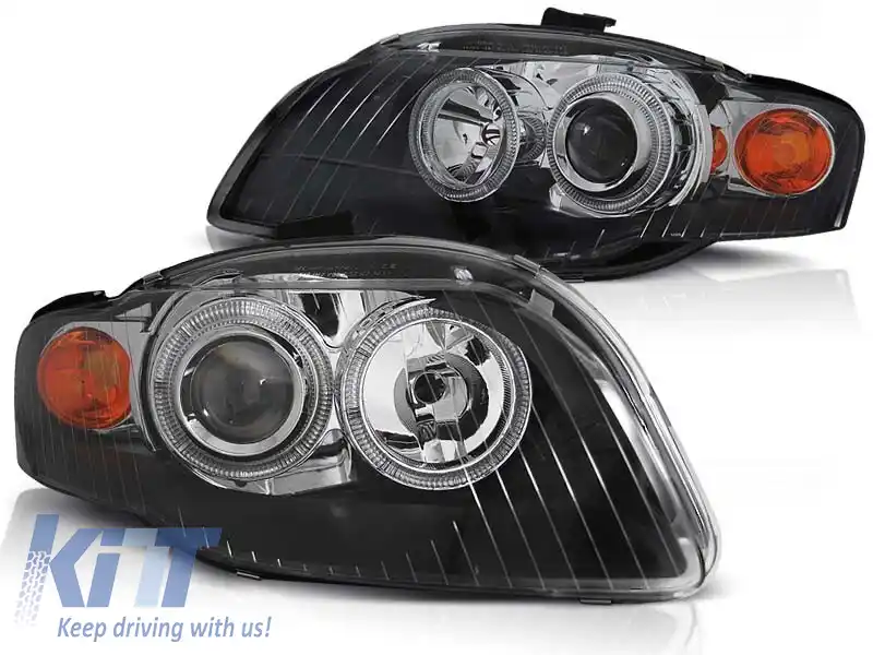 Set de faruri de tuning cu ochi de înger halogen potrivit pentru Audi A4 B7 11.2004-03.2008 sedan/combinație/cabriolet, stânga și dreapta