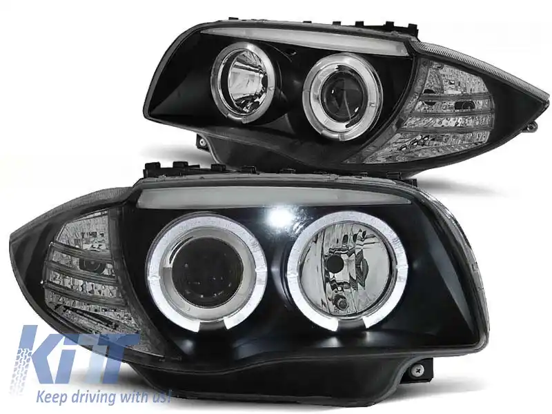 Set de faruri de tuning cu ochi de înger halogen potrivit pentru BMW 1 E81 2004-2011 / E82 2007-2011 / E87 2004-2011 / E88 2007-2013, stânga și dreapta