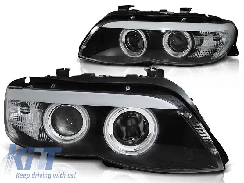 Set de faruri de tuning cu ochi de înger halogen și bandă LED, potrivit pentru BMW X5 E53 11.2003-2006, stânga și dreapta