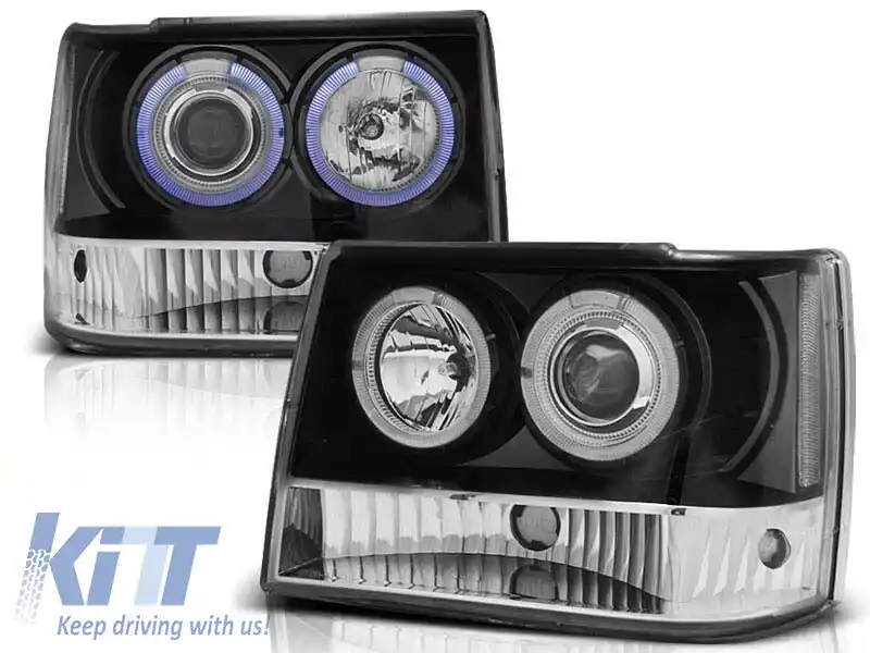 Set de faruri de tuning cu ochi de înger halogen potrivit pentru Chrysler JEEP GRAND CHEROKEE 1993-1998, stânga și dreapta