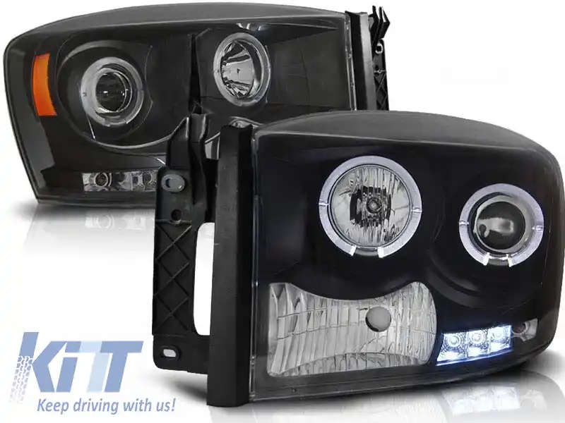 Set de faruri de tuning cu ochi de înger halogen potrivit pentru Dodge RAM 2006-2008, stânga și dreapta