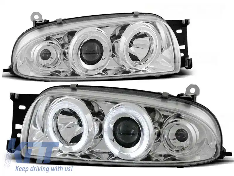Set de faruri de tuning cu ochi de înger halogen potrivit pentru Ford FIESTA MK4 10.1995-08.1999, stânga și dreapta