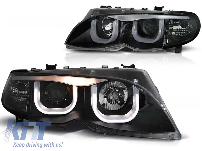 Set de faruri de tuning cu ochi de înger LED 3D, potrivit pentru BMW 3 E46 09.2001-03.2005 sedan/combinate, stânga și dreapta