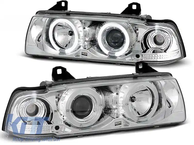 Set de faruri de tuning cu ochi de înger halogeni, potrivit pentru BMW 3 E36 12.1990-08.1999 coupe/cabriolet, stânga și dreapta