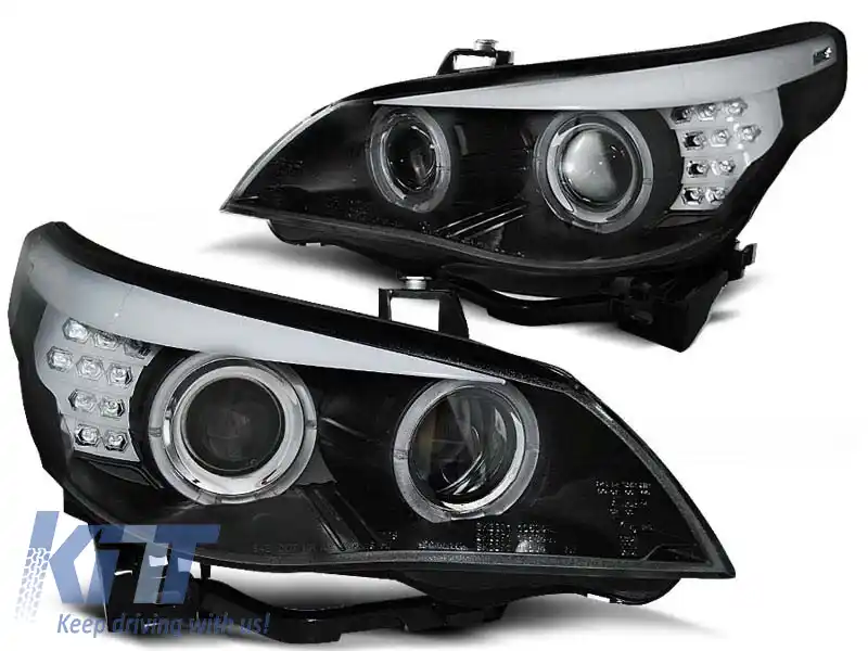 Set de faruri de tuning cu ochi de înger halogeni, potrivit pentru BMW E60/E61 2003-2007, stânga și dreapta