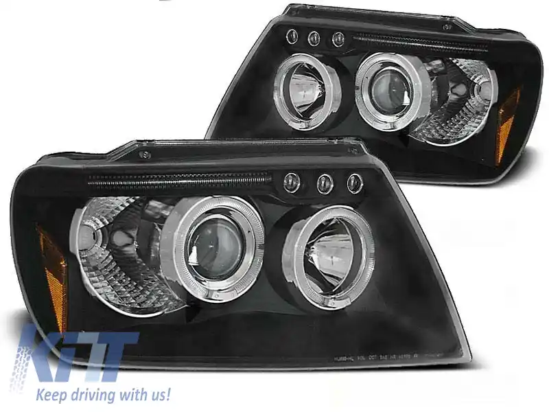 Set de faruri de tuning cu ochi de înger halogeni potrivit pentru Chrysler JEEP GRAND CHEROKEE 1999-05.2005, stânga și dreapta